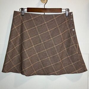 Promesa Women's L Brown‎ Tartan Plaid Button Skirt Preppy Academia Grunge School